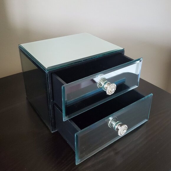Mirror 2-Drawer Jewelry Box with Rhinestone Knobs - Picture 2 of 3